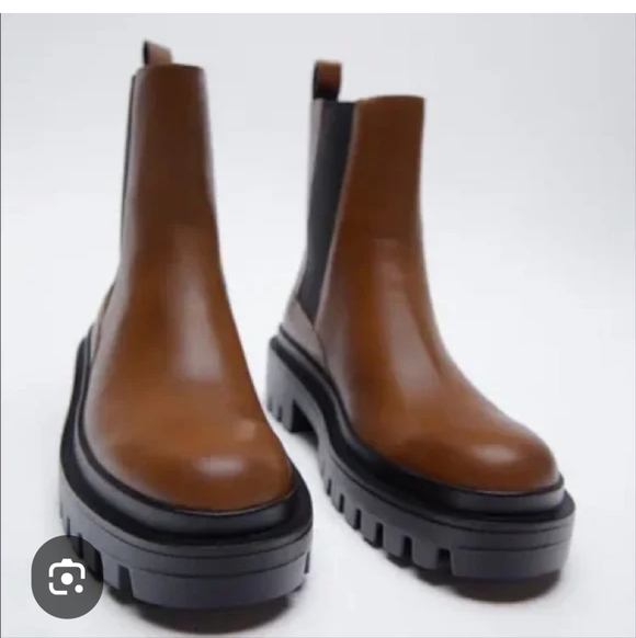 Zara Lug Sole Brown Ankle Leather Boots - Picture 7 of 7